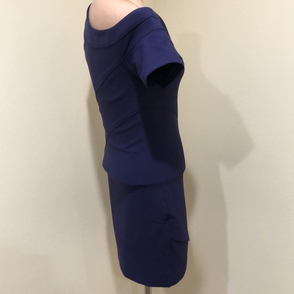 NWT Cinq A Sept Coralisa Dress Size 4 Navy Blue Asymmetrical Sleeve Bodycon Mini - Picture 3 of 11